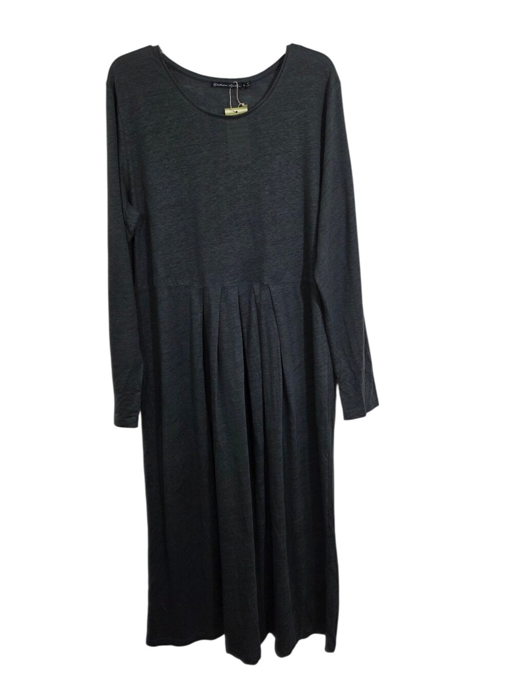 NWT Gudrun Sjoden Linen Dress Grey Long Sleeve Pleated Size XL Boho Lagenlook